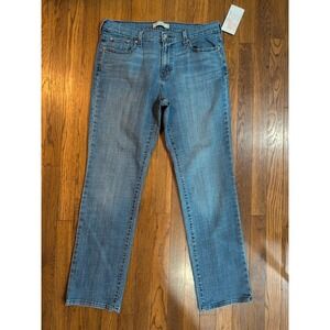 Levis 505 Red Tab Womens Straight Jeans Medium Wash Mid Rise Stretch Denim Sz 12